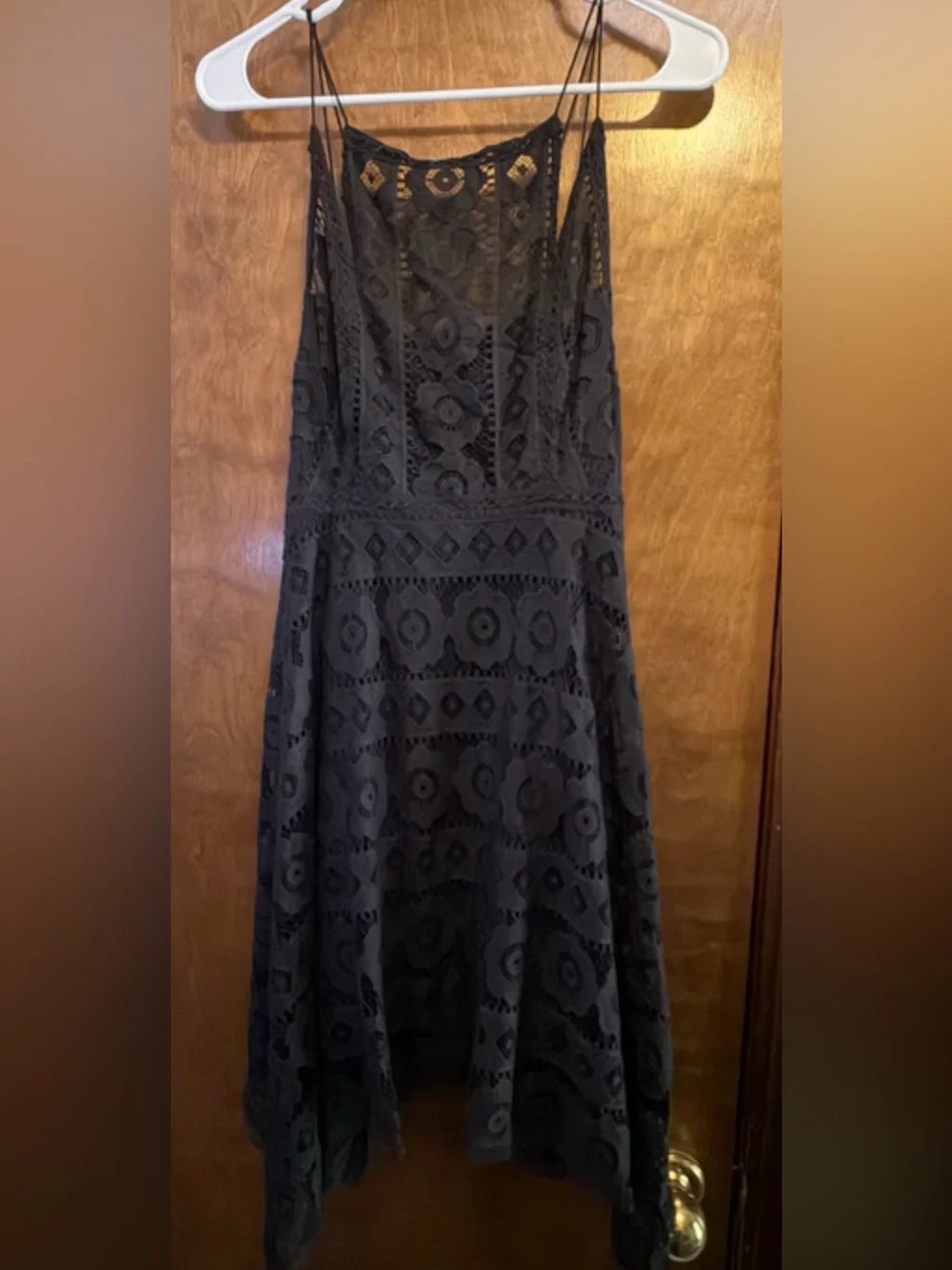 Free People Just Like Honey Lace Mini Asymmetrical Hem Black Dress Sz. 6